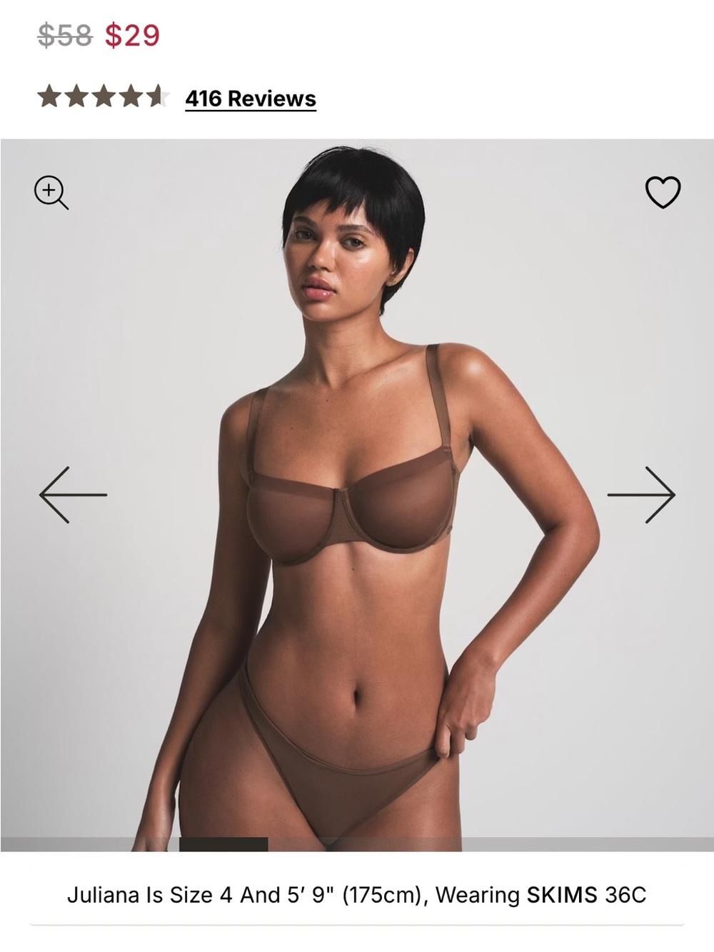 NWT SKIMS No Show Unlined Balconette Bra Jasper 32D - Picture 7 of 8